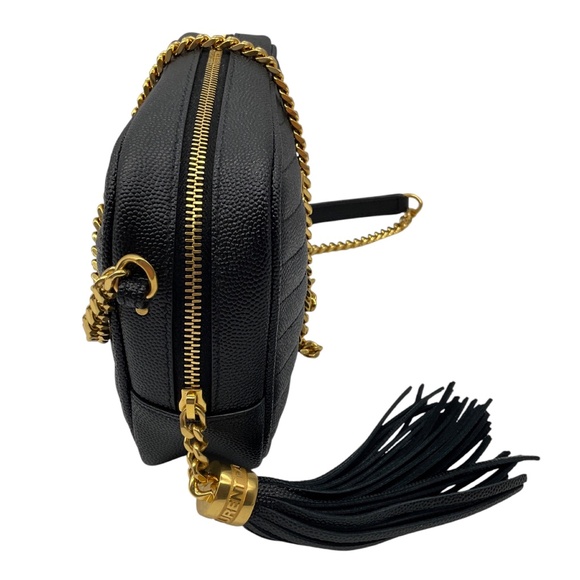 SAINT LAURENT BLACK MATELASSE CHEVRON QUILTED CALFSKIN LEATHER MINI LOU CAMERA B - Picture 2 of 13